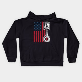 Patriotic American Flag Piston Muscle Car Vintage Distressed Kids Hoodie